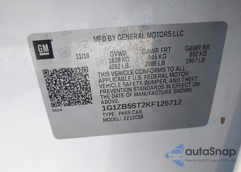 2019 Chevrolet Malibu 1Ls from USA, damaged, VIN 1G1ZB5ST2KF125712